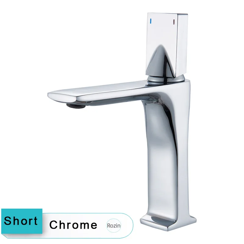 Short Chrome Смесители для раковины, черный бронзовый кран для ванной комнаты, кран для горячей и холодной воды, смеситель для раковины, хромированный латунный кран для туалетной раковины - Цвет: Short Chrome