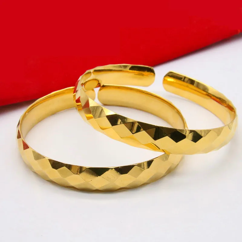

Rhombus Cut Bangle Yellow Gold Filled 10MM Thick 33g Womens Cuff Bangle Bridal Wedding Party Jewelry
