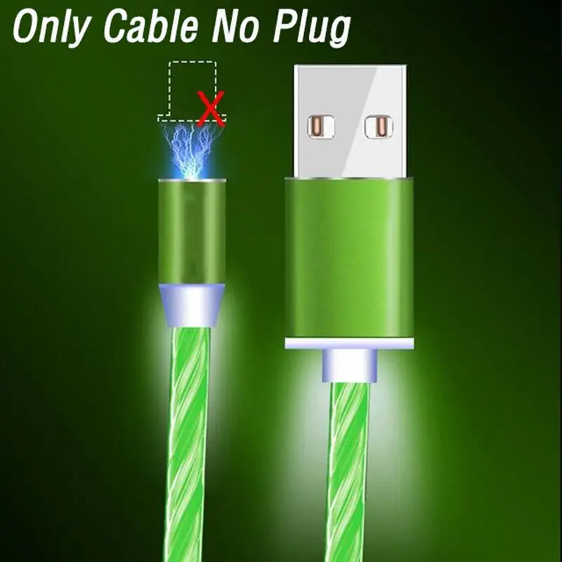 Green Cable No Plug Светящийся Магнитный Micro Usb type C зарядный кабель Usb-C зарядный провод шнур для huawei Honor 8A Pro 8S 20i 10i View 20 samsung - Цвет: Green Cable No Plug