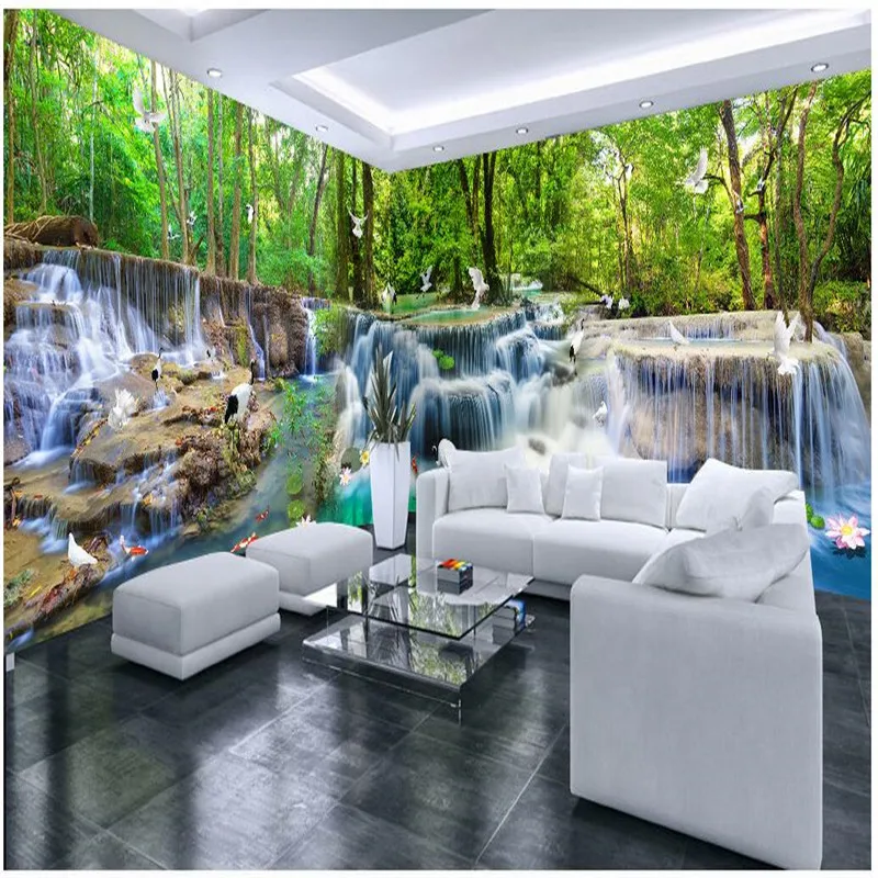 Настенные обои на заказ лес водопад озеро голубь оспа целая комната фон