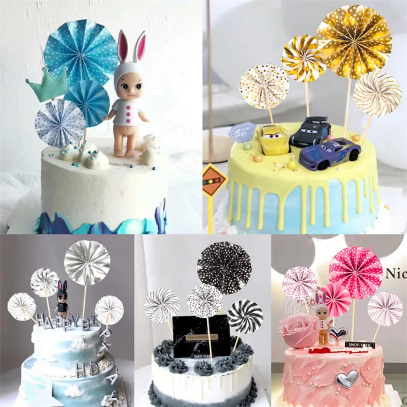 4 шт./компл. Складной вентилятор торт Топпер десертный стол украшение для дня