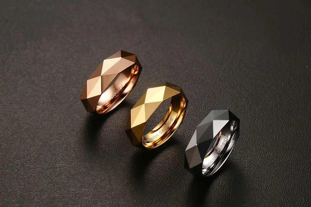 

UFOORO 6MM Prismatic Cut Surface Tungsten Steel Finger Ring For Men's Jewelry Luxury White/Rose Gold Color Accessories