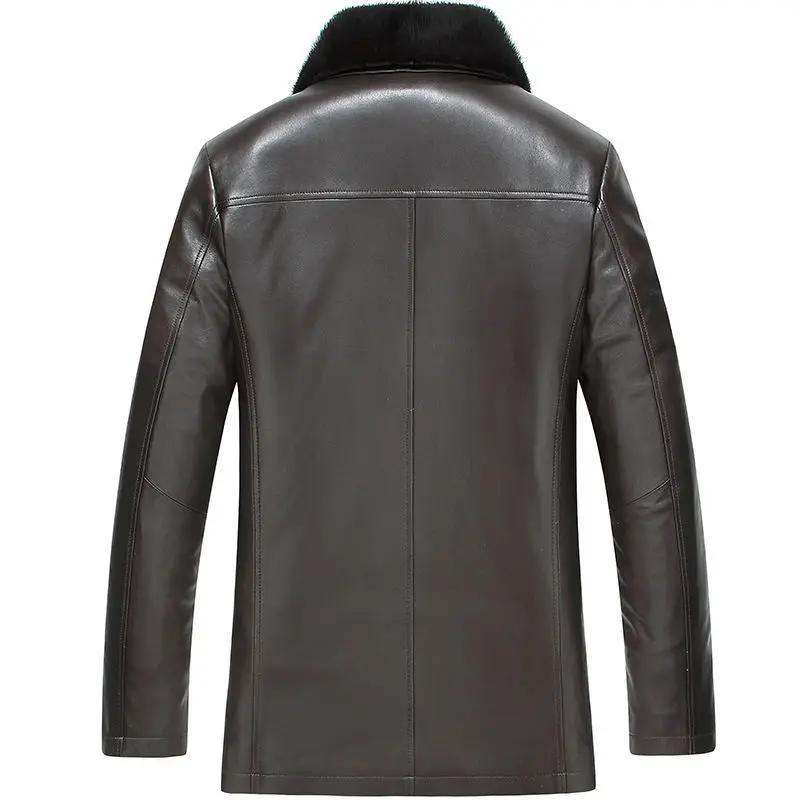 VHO зима брендовые Роскошные Куртки из натуральной кожи мужские средней длины