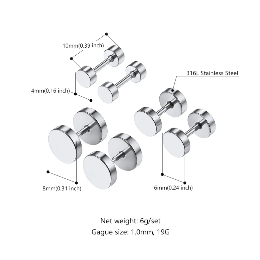 PROSTEEL Punk 3 Pairs Stainless Steel Ear Studs Earrings Gold Color Round Shaped Women Men Nightclub Jewelry Gift 3PSE29687476 | Украшения