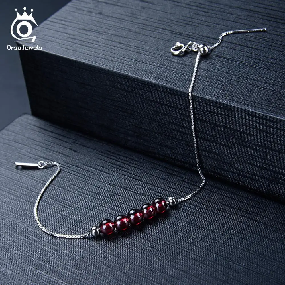 ORSA JEWELS красивые женские красные гранатовые браслеты Настоящее серебро 925 пробы 925 браслеты красивый стильный подарок ювелирные изделия SB49