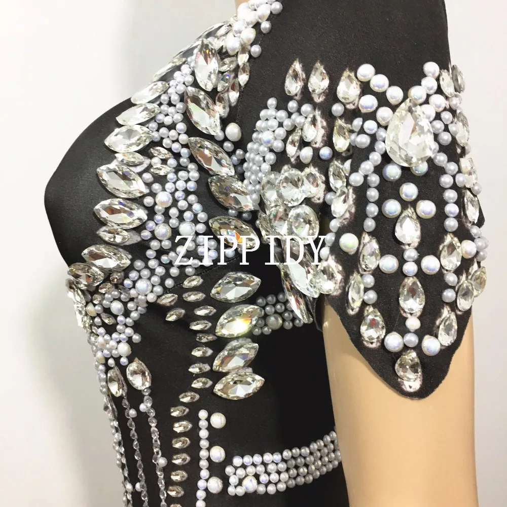 Hollow Bling Crystals Bodysuit Diamonds Sparkly Headpiece Outfit Sexy Stage Performance Women Costume Singer Birthday Wear