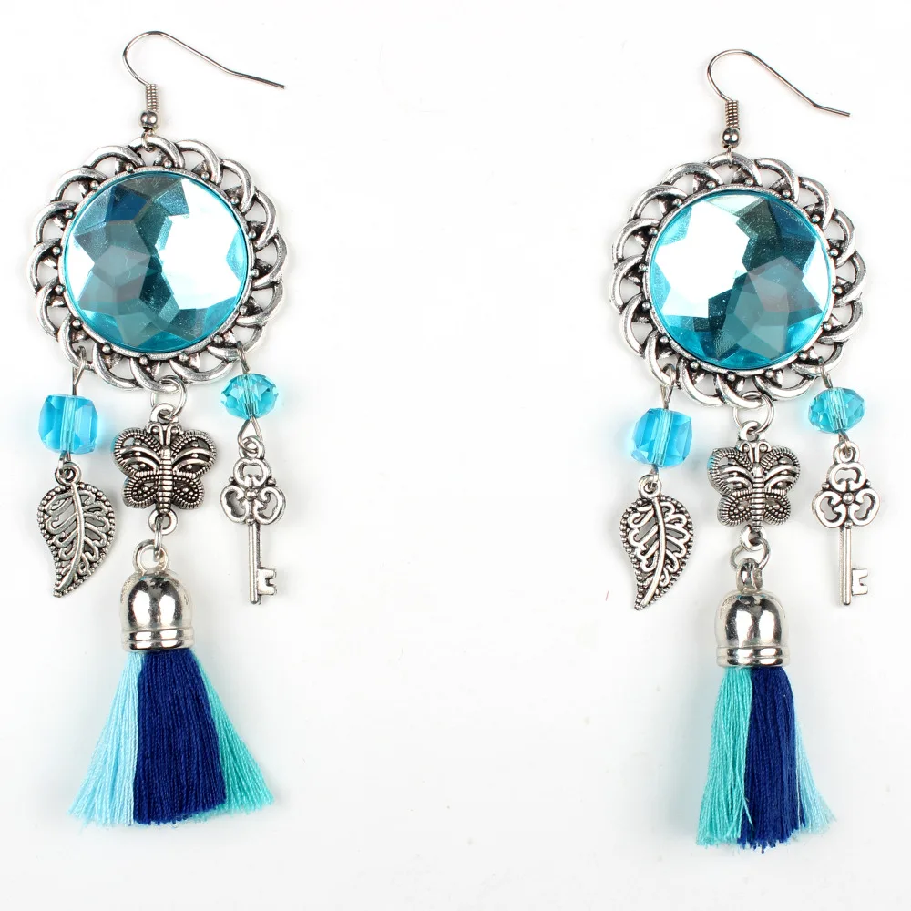 Claire Jin Round Stone Cotton Long Tassel Dangle Earrings Alloy Women Drop Bohemia Vintage Jewelry | Украшения и аксессуары
