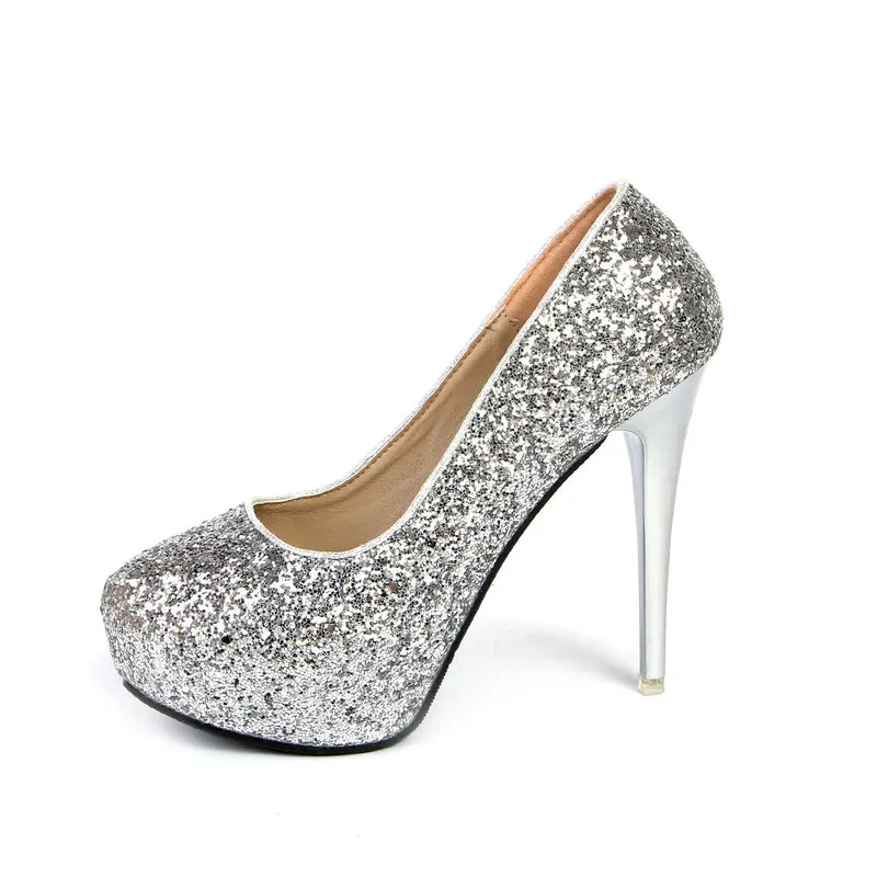 Женщины Свадьба Платформа Высокие Каблуки Обуви Круглый Носок 12 см Блестки