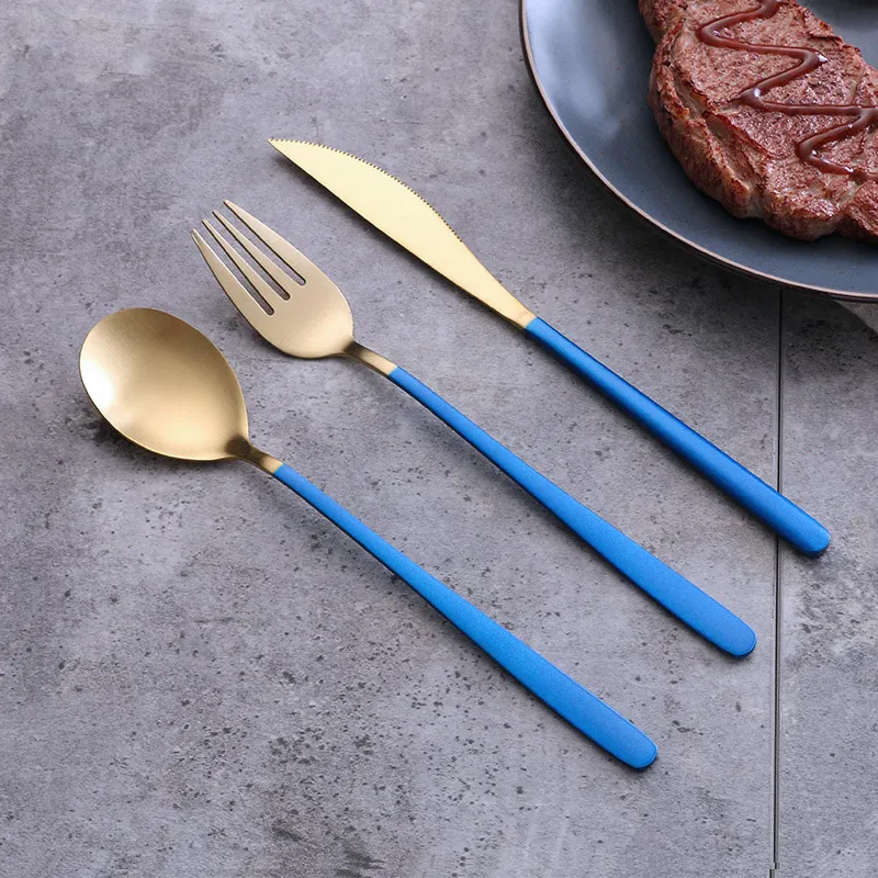 Gold Blue 3pcs set 3 шт синий золотой набор посуды из нержавеющей стали Ложка Вилка Нож для еды фотостудия фото фон аксессуары - Цвет: Gold Blue 3pcs set