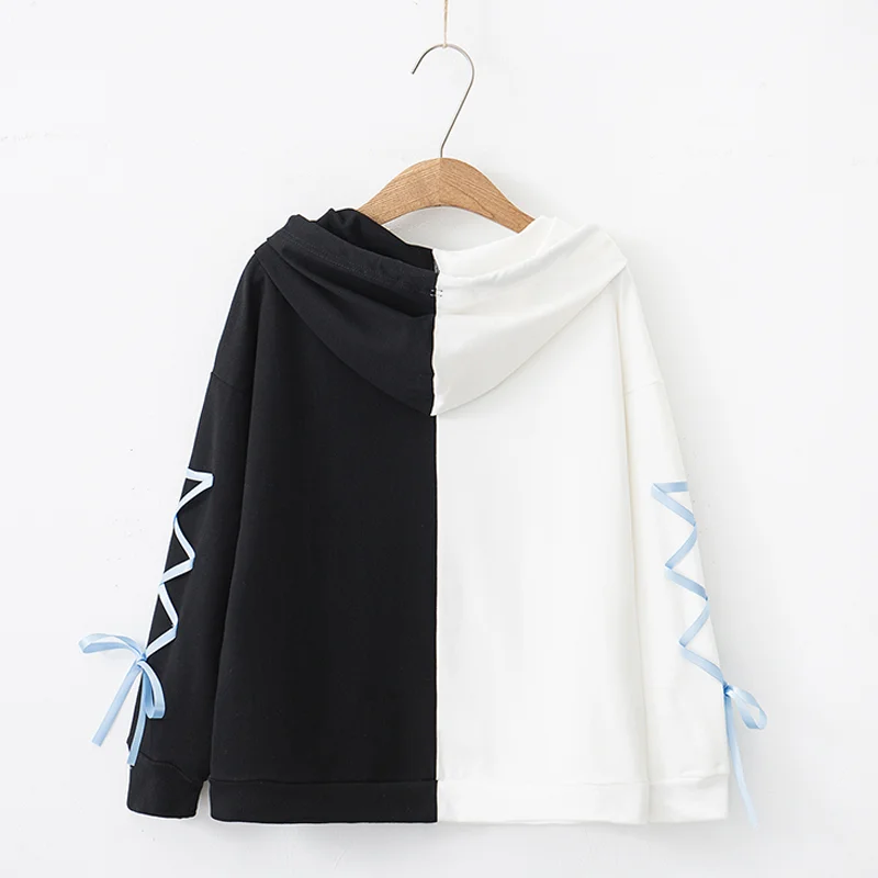 Женская толстовка с капюшоном Kawaii Rabbit розовый белый черный пуловер милым