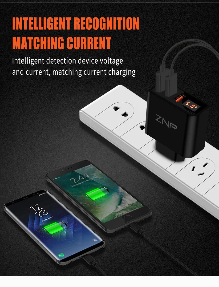Светодиодный дисплей 3 4 USB зарядное устройство, ZNP универсальное USB ЗУ для мобильного телефона быстрое зарядное устройство для iPhone samsung Xiaomi 3.4A