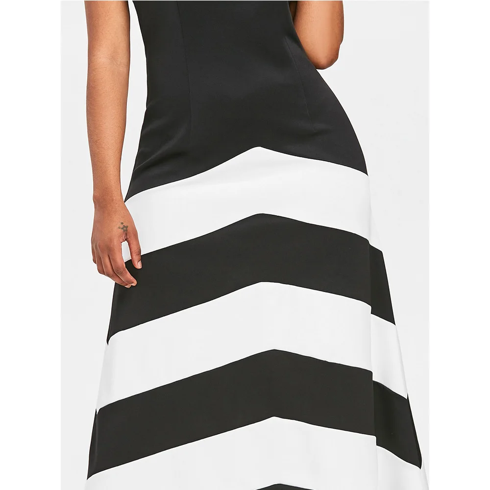 Женское платье в черно белую полоску VESTLINDA Повседневное макси без рукавов лето