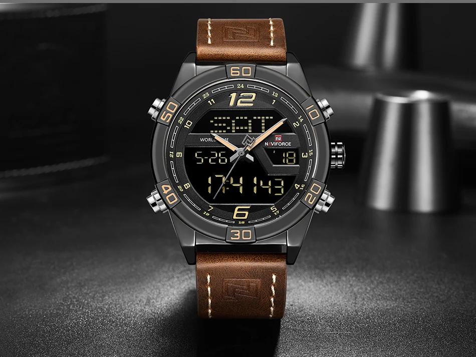 Топ люксовый бренд NAVIFORCE мужские s часы мужские кожаные спортивные часы водонепроницаемые кварцевые цифровые часы мужские армейские военные наручные часы