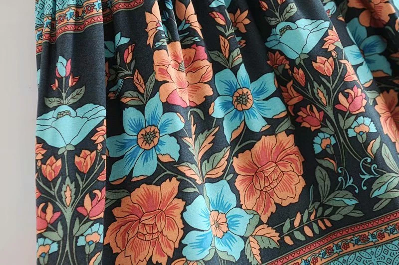 Винтажная, шикарная, модная, женская, хиппи, Пляжная, богемная, цветочный принт, однобортная юбка, высокая талия, миди, трапециевидная, бохо, юбка для женщин