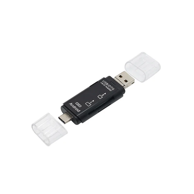 2 в 1 Тип C Otg Micro Usb кардридер sd, TF, Usb памяти OTG кардридер для телефона - Цвет: Черный