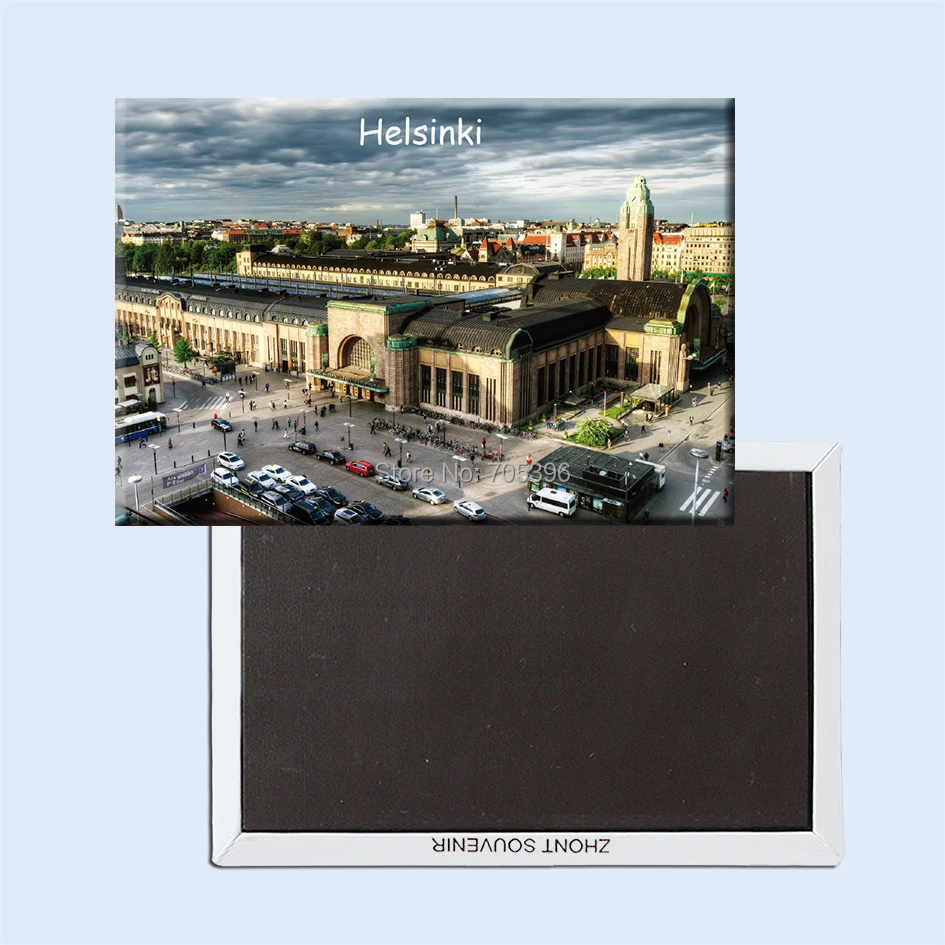 Магнит на холодильник 20995 с изображением железнодорожной станции Хельсинки|fridge