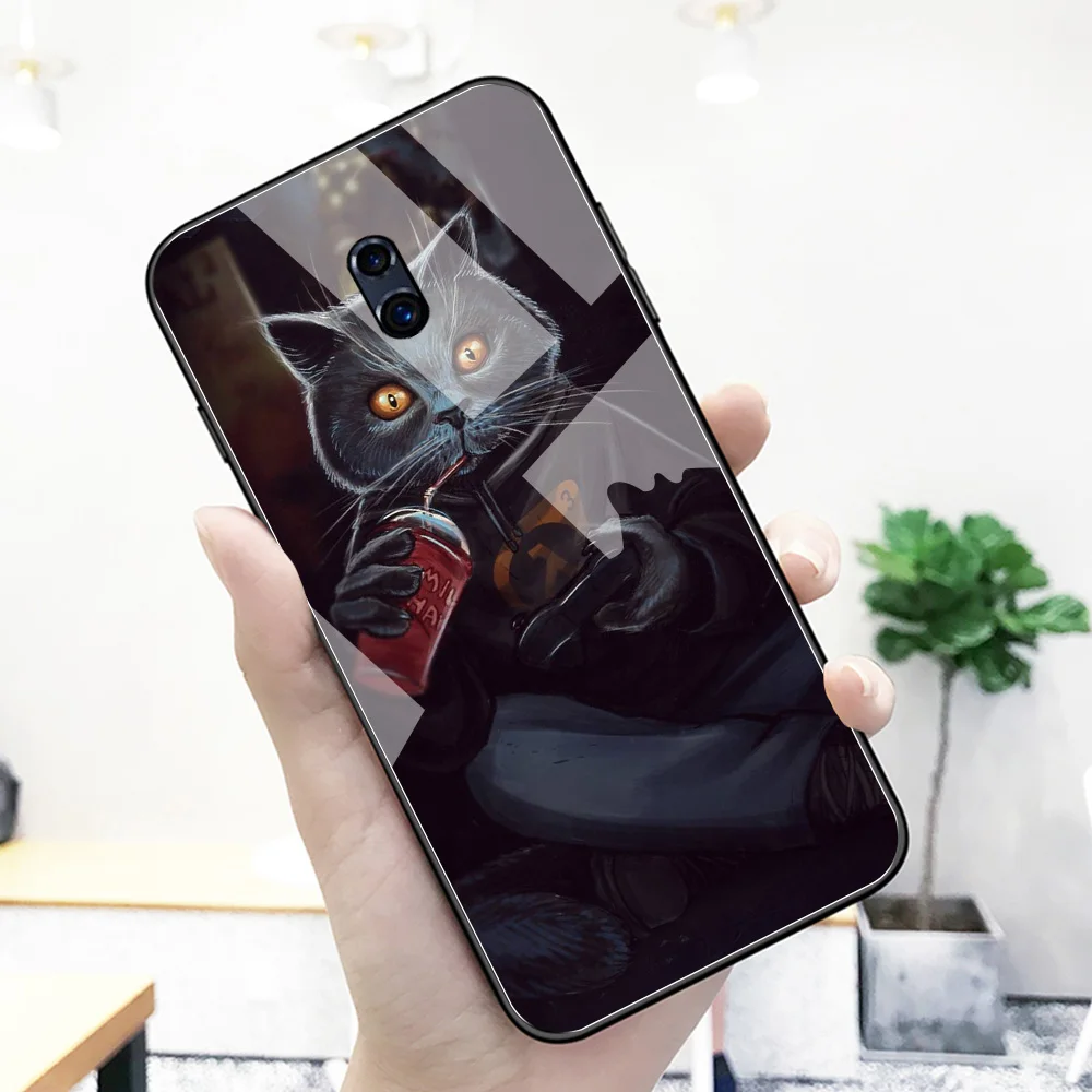For Oppo R11s plus case glass back anime animal cute cat cover for R9 R9S R11 R11S Plus R17 R15 F9 Pro Find X A7X Reno | Мобильные