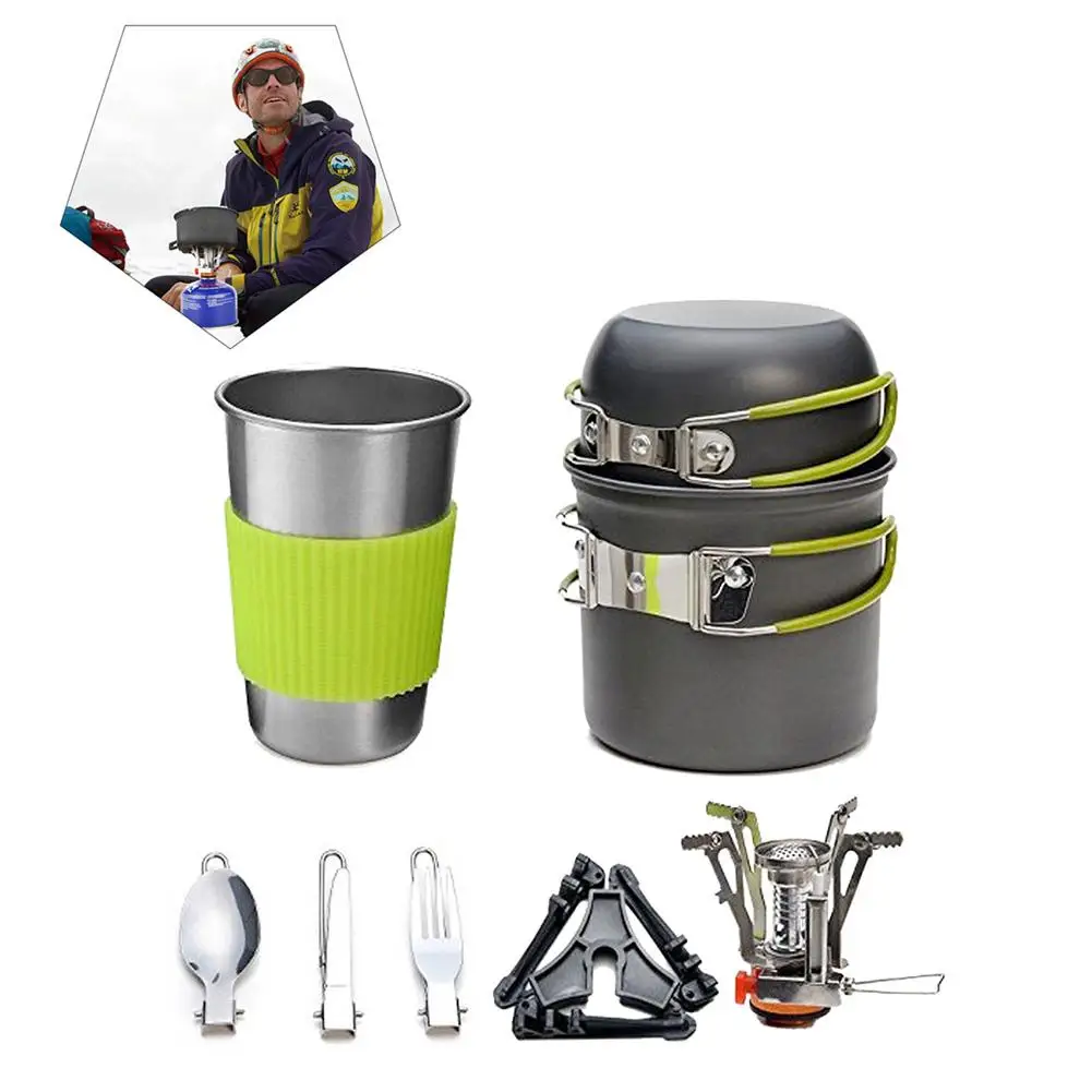 Camping Cookware Mix Высокое качество, портативный походный набор посуды, набор кастрюль, переносная полевая горелка, наборы посуды, семейное Туристическое оборудование - Цвет: Camping Cookware Mix