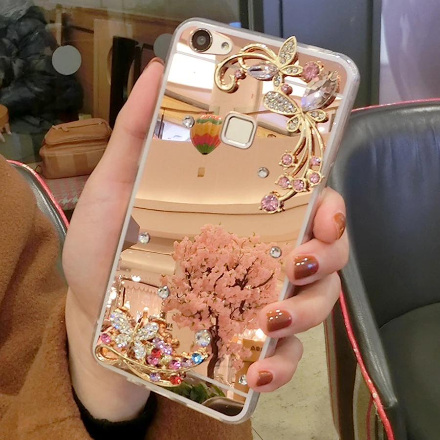 Для чехла iphone 5S алмазные Стразы, зеркальный чехол для телефона, задняя крышка для iphone X 8 6 6S 7 Plus XR XS Max, кольцо, подставка, держатель для пальца