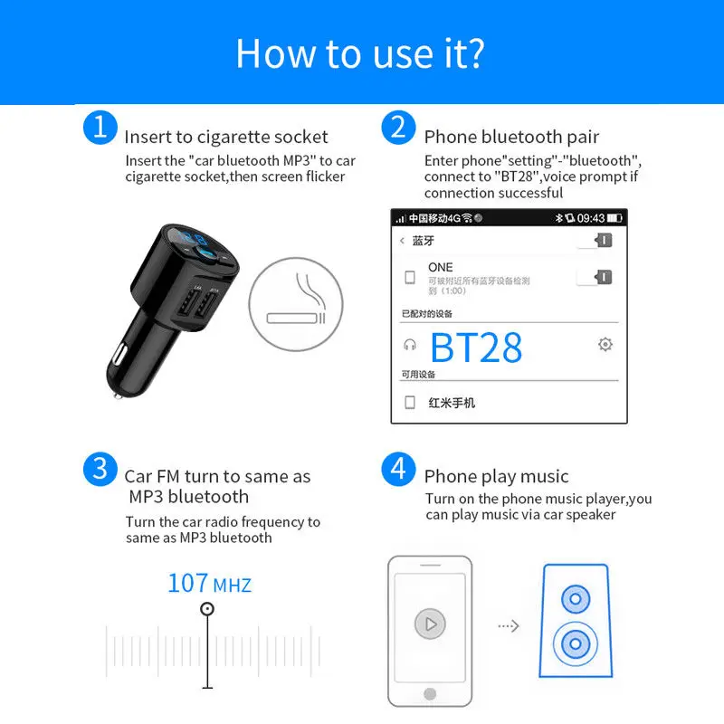 Bluetooth автомобильное USB зарядное устройство 5 В 3.6A Быстрая зарядка беспроводной FM