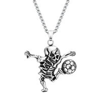 vintage cute skeleton playing football 316l stainless steel chain charms pendants necklaces