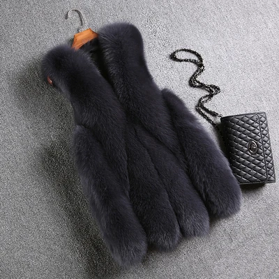 Темно-серый OFTBUY, весенне-осенняя Женская куртка, жилет из натурального меха, женская большая длинная парка из натурального Лисьего меха, пальто без рукавов, корейская мода, роскошная - Цвет: Темно-серый