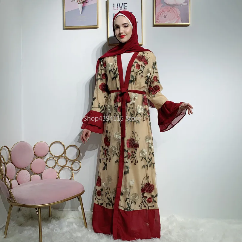2019 кружевное платье с вышивкой Абая Дубайский мусульманский халат-кимоно