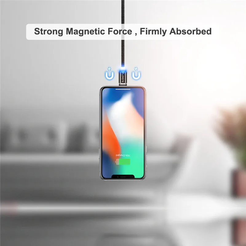 FLOVEM Магнитный кабель Micro usb type C USB-C кабель 1 м 2 м светодиодный короткий usb кабель для зарядки магнитное зарядное устройство круглый разъем для iPhone XR