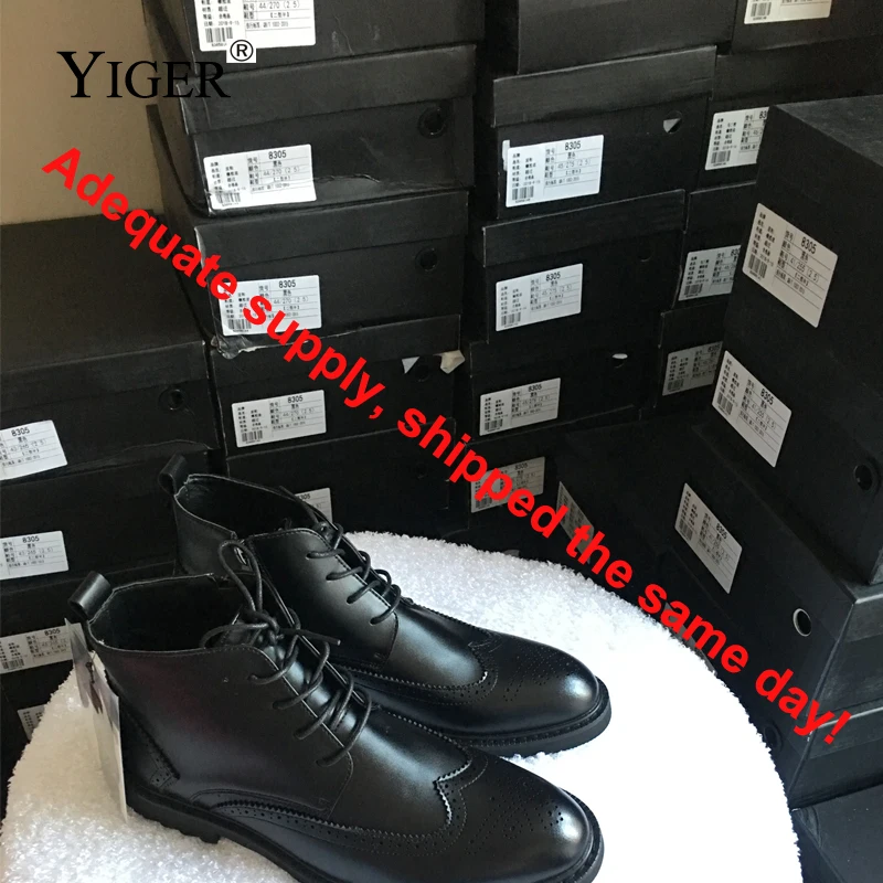YIGER/Новые мужские ботинки из натуральной кожи мужские повседневные сапоги больших размеров ботинки из воловьей кожи на шнуровке Мужская черная обувь на весну/осень 0007