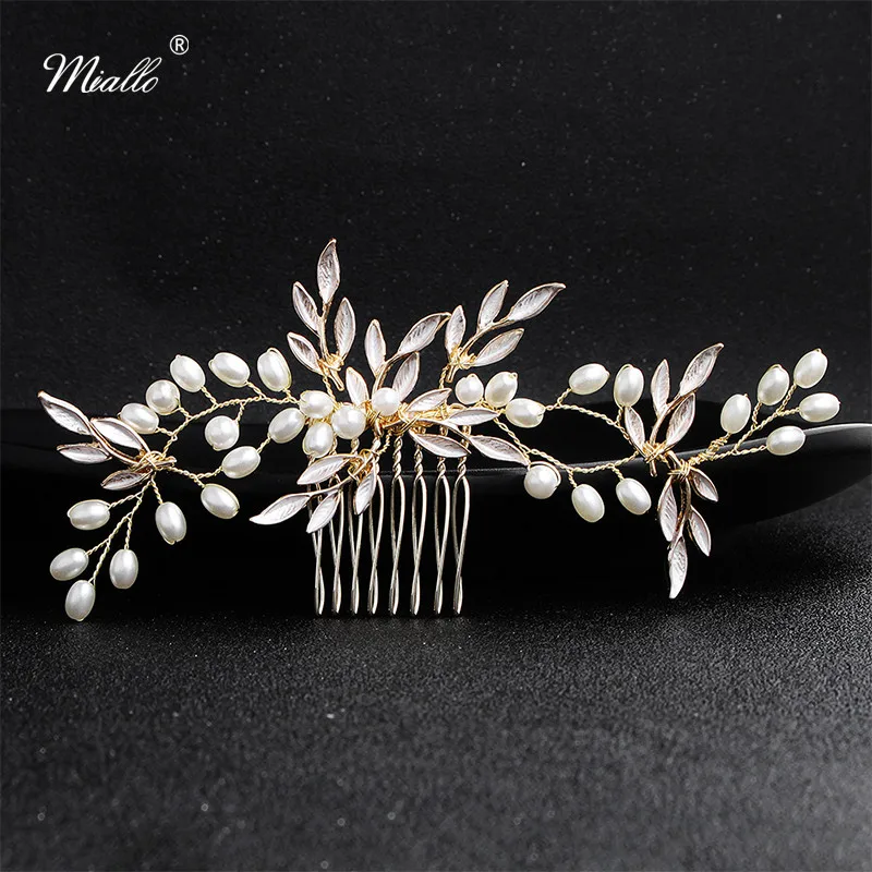 

Miallo 2019 Newest Gold Color Leaves Hand Painted Wedding Hair Comb Handmade Bridal Hair Accessories Headpieces Hair Clips