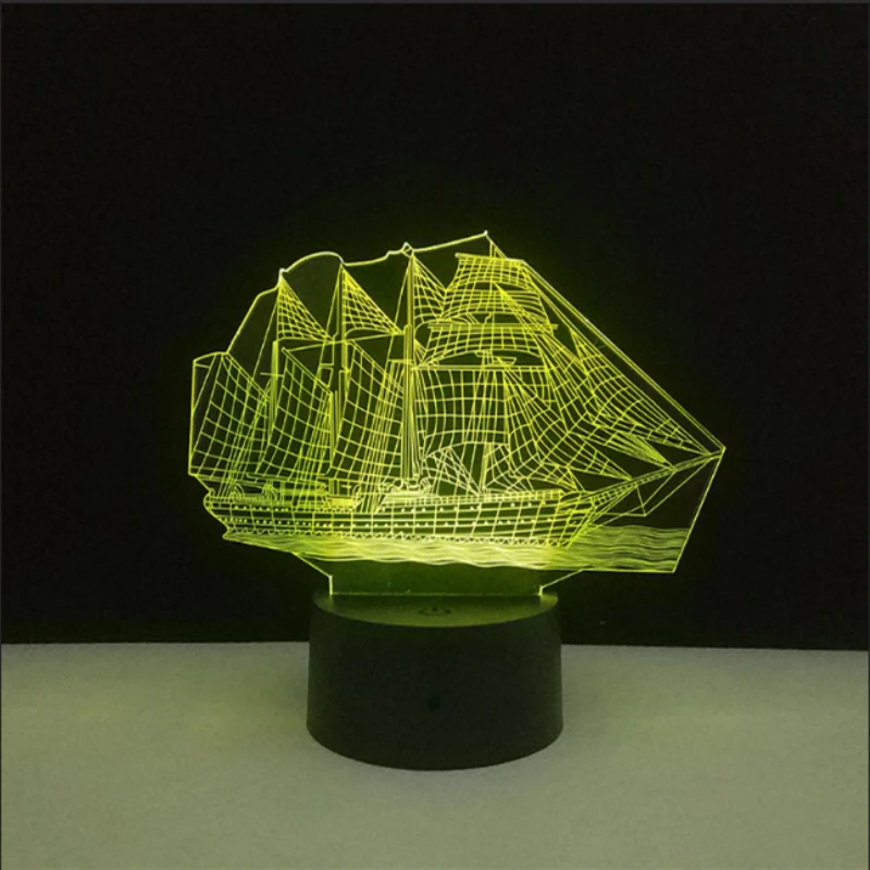 Фото Парусная Морская Лодка Корабль 3D иллюзия RGB ночник кафе домашний стол украшение Парусная Морская Лодка Корабль 3D иллюзия RGB ночник кафе домашний стол украшение