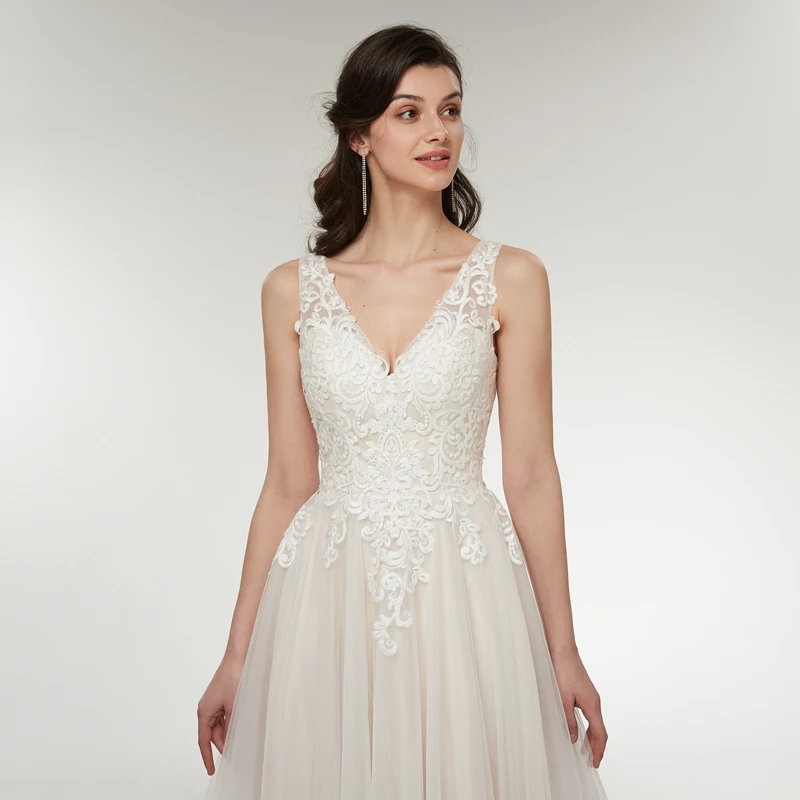 Vestido De Noiva 2021 V образным вырезом фатиновое платье с низким на спине кружевные