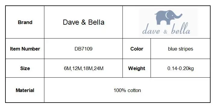 DB7109 нижнее белье в стиле бренда dave bella/весенняя одежда для маленьких мальчиков для новорожденных из хлопка детская одежда, комбинезон, милый детский комбинезон для малышей 1 шт