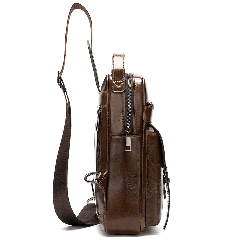 MVA Men's Bag Leather Sling Shoulder Caual Crossbody Bags for Men Handbag with Headphone Hole Travel Chest Pack |