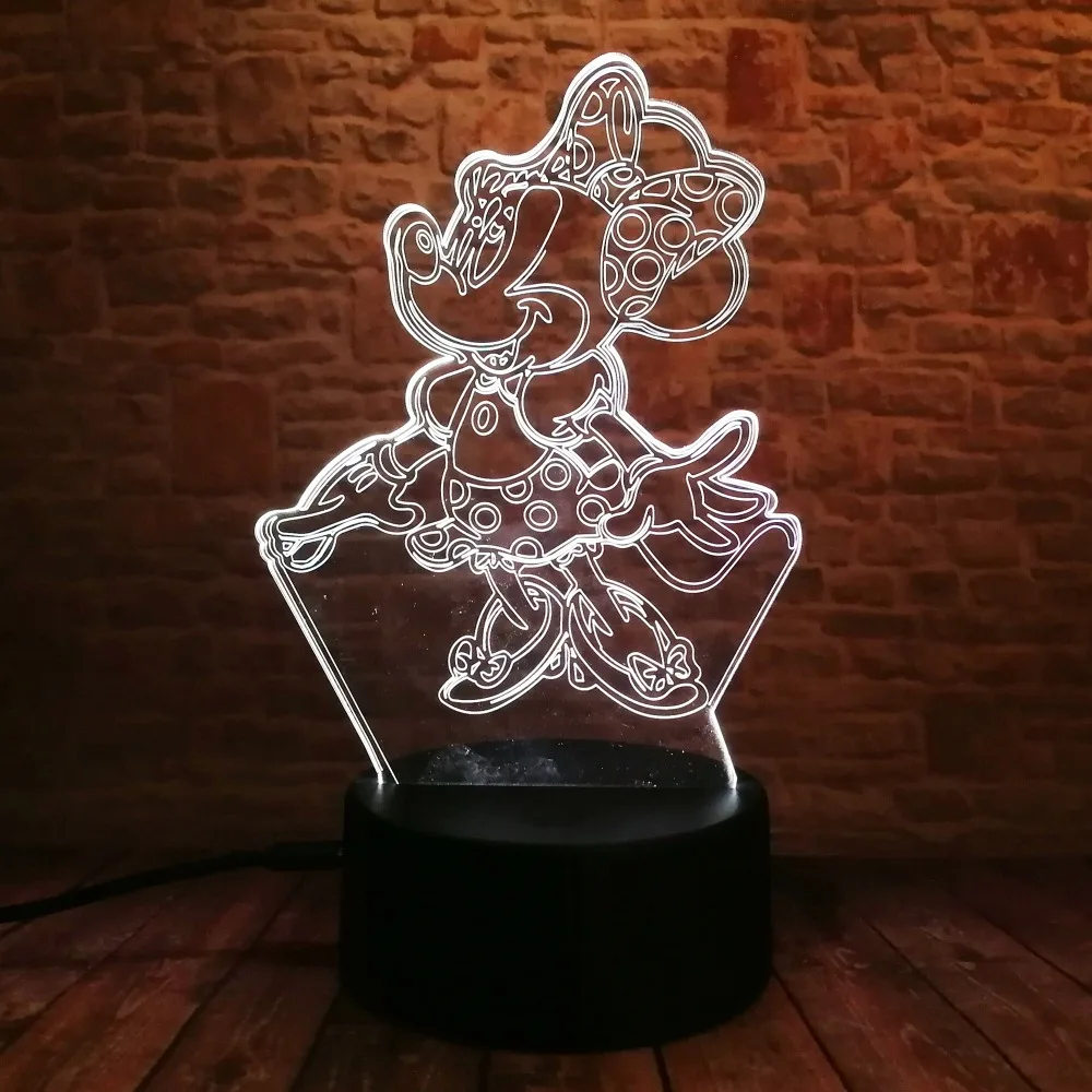 Amroe Горячая 3D с изображением мультипликационного персонажа Kawaii персонажей Ститч Минни Микки робот принцессы queen «Принцесса Эльза» для девочек, 7 цветов RGB светодиодный ночной Светильник подарки для детей