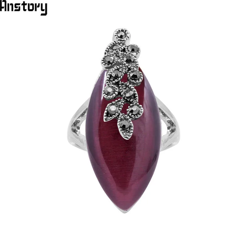 Eye Shape Opal Resin Rings Vintage Plant Leaf For Women Antique Silver Plated Fashion Jewelry | Украшения и аксессуары