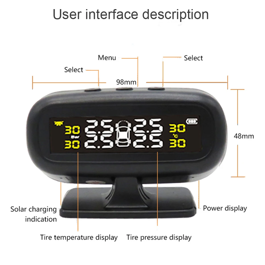 Система контроля давления в шинах TPMS цифровой измеритель на солнечной батарее S05W