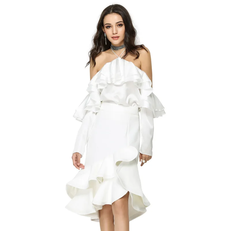 

New skirt female in the summer of 2018 the European package hip irregular falbala bust skirt of tall waist female