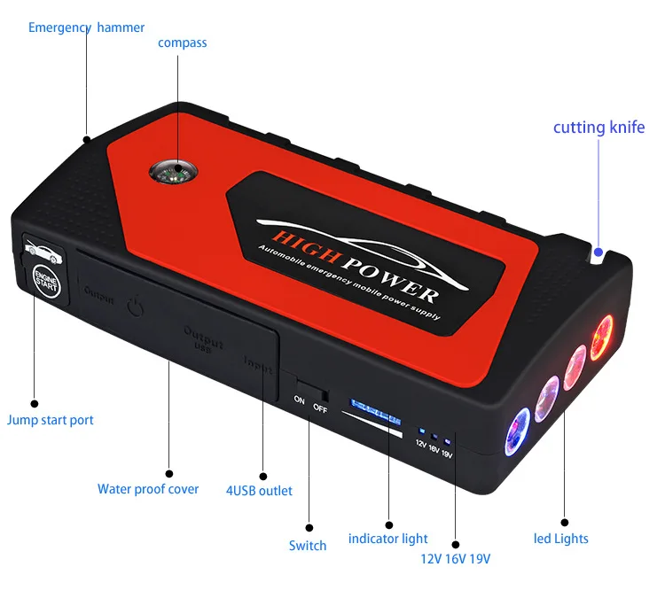 1 шт. Многофункциональный стартер 69800 мАч 12В 4USB 600А Портативный Автомобильный