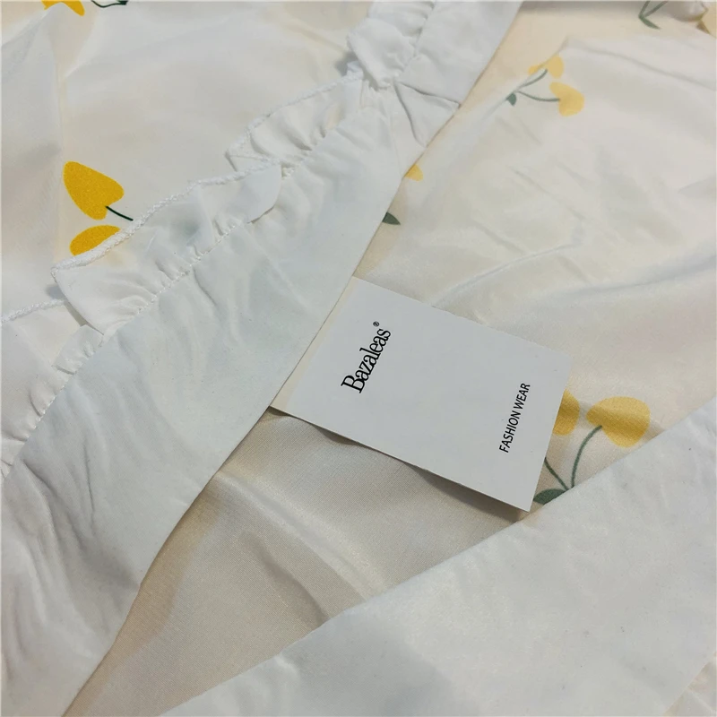 Женские блузки с оборками Bazaleas винтажные укороченные топы v образным вырезом и