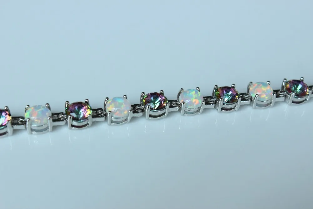 Браслет с белым огненным опалом и Мистик радужным камнем | Украшения аксессуары