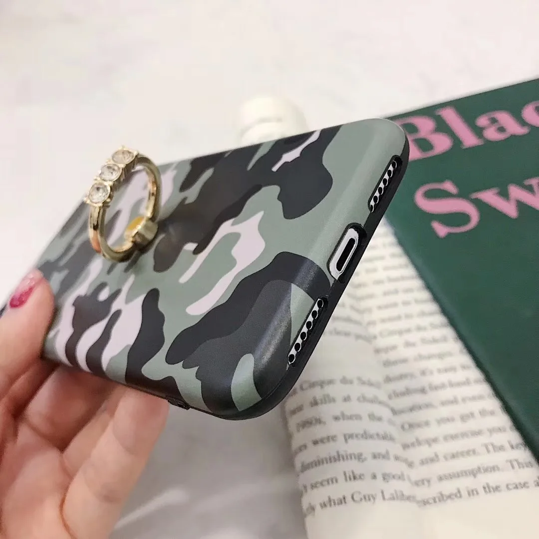 Fashion Camouflage Ring diamond flash phone case cover for iphone x xs max xr 8 7 6 6s plus Metal round bracket support coque |