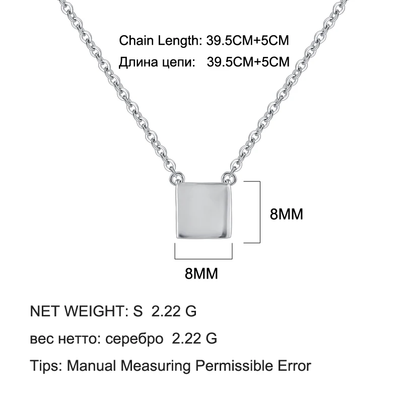 Ожерелье женское из чистого серебра с квадратным кулоном | Ожерелья
