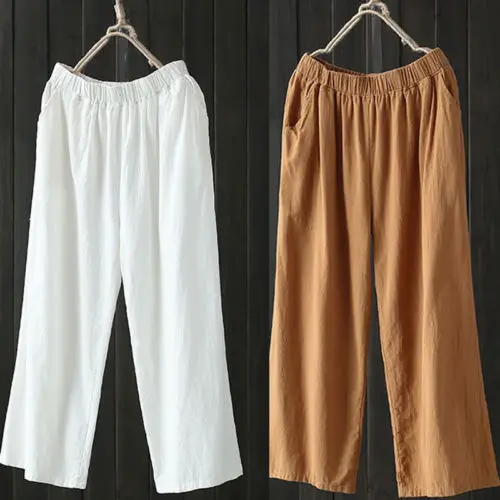 2018 женские летние модные хлопковые и льняные свободные брюки-шаровары из ткани с