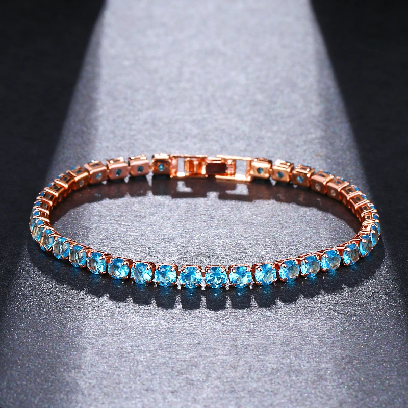OceanBlue RoseGold Зеленый синий круглый циркониевый браслет для женщин с блестящими кристаллами браслет дружбы для девочек ювелирные изделия аксессуары Подарки - Окраска металла: OceanBlue RoseGold