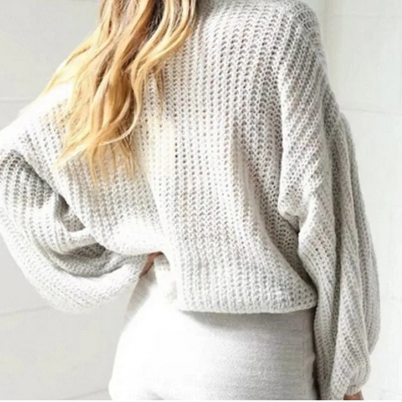 Autumn Winter Sweater For Women Casual Loose Knitwear Turtleneck Red Lantern Sleeve Female Pullovers | Женская одежда