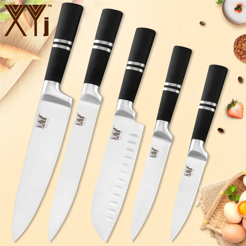 I.5pcs set XYj 6 шт. набор кухонных ножей из нержавеющей стали, черные Нескользящие ручки, ножи шеф-повара, острое лезвие, для хлеба, мяса, для приготовления пищи, бытовые инструменты - Цвет: I.5pcs set