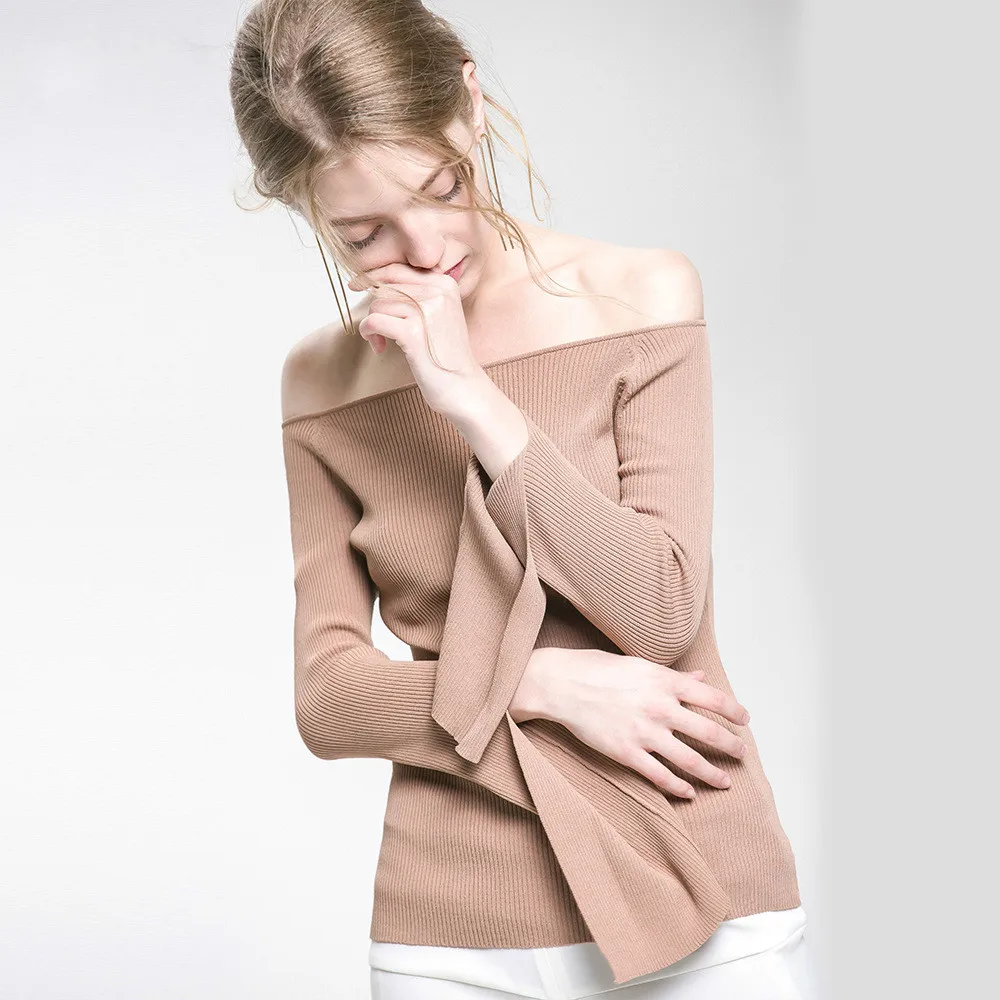 Женский пуловер с длинными рукавами и вырезом на боку | Женская одежда