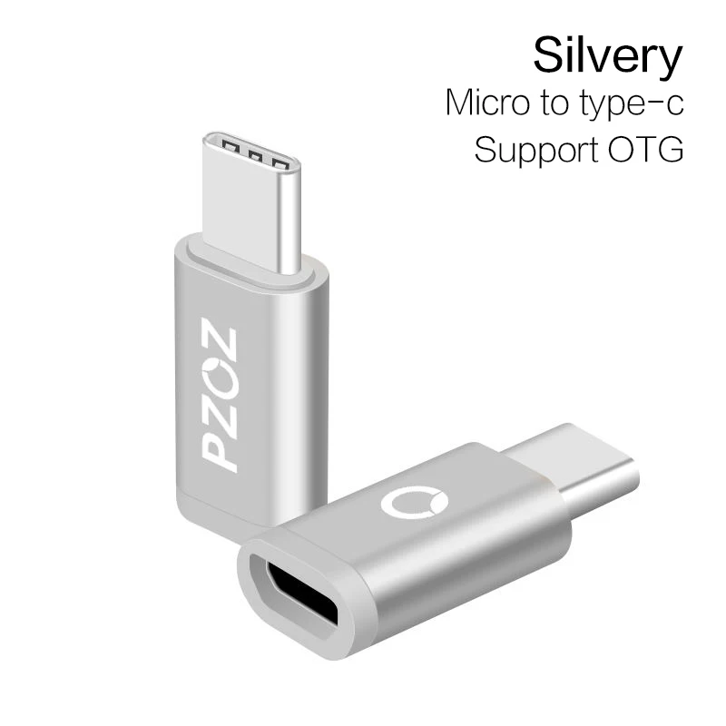Silver to Type C PZOZ Micro USB адаптер для 8 pin type c otg зарядки данных для iPhone Xs Max Xr X 8 7 6 5S iPad зарядное устройство кабель type-c usb c адаптер - Цвет: Silver to Type C
