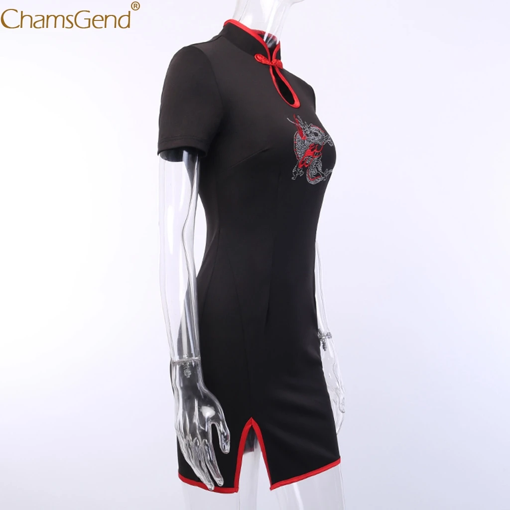 Женское платье-карандаш в готическом стиле облегающее платье-Ципао с вышивкой